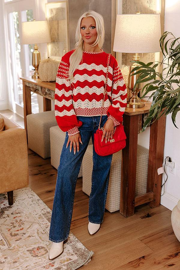 Hot Cocoa Crushing Pointelle Knit Sweater in Red Product Image