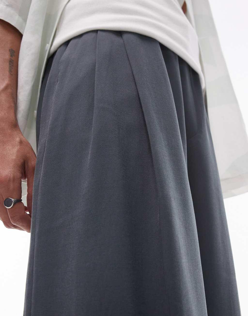 Topman smart drape wide leg pants in charcoal Product Image