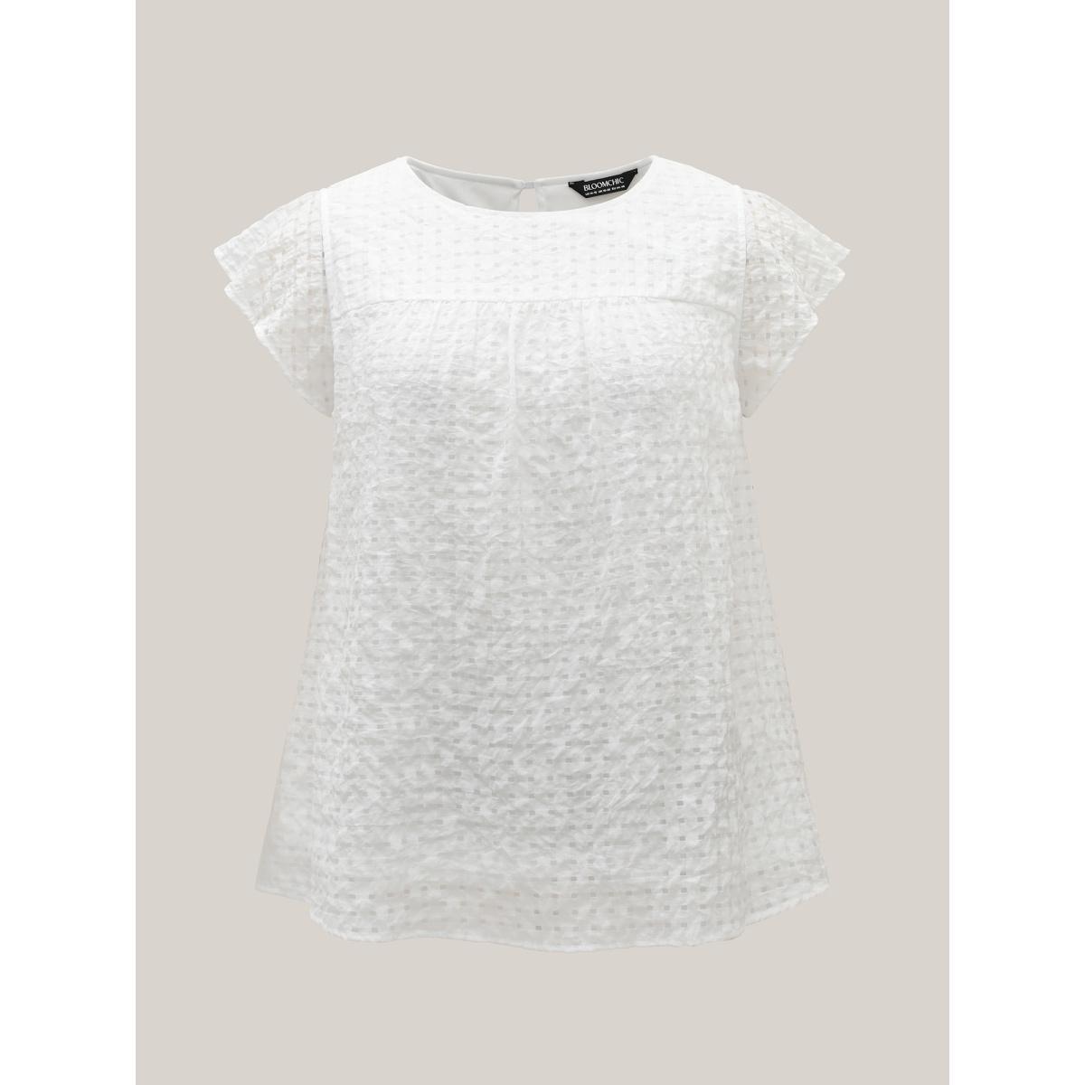 Plus Size WhiteSmoke Textured Sheer Lined Flutter Sleeve Blouse Women Leisure Cap Sleeve Round Neck Casual Blouses BloomChic 10/M Product Image