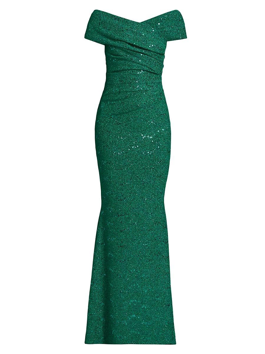 Womens Sequined Metallic Jersey Gown Product Image