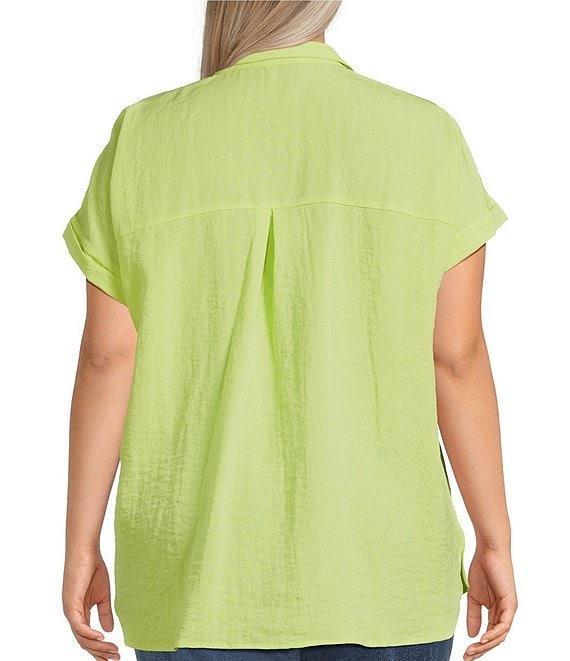 John Mark Plus Size Solid Wire Collar Short Dolman Sleeve Button Front Camp Shirt Product Image