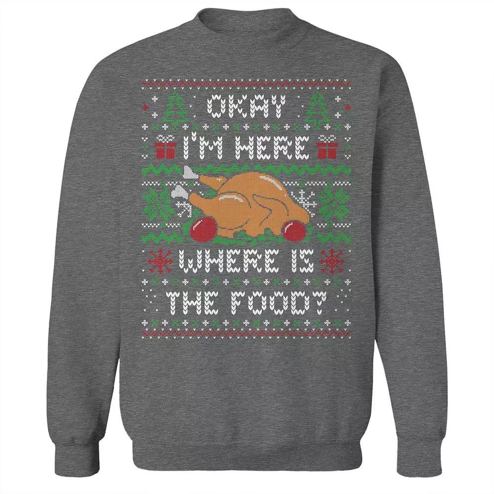 Men's Where is The Food Christmas Sweater Graphic Sweatshirt, Size: XXL, Grey Heather Product Image