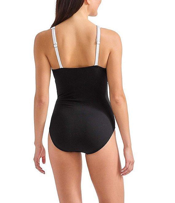 Tommy Bahama Island Cays Color Block Tie Front Tummy Control Tank One Piece Swimsuit Product Image