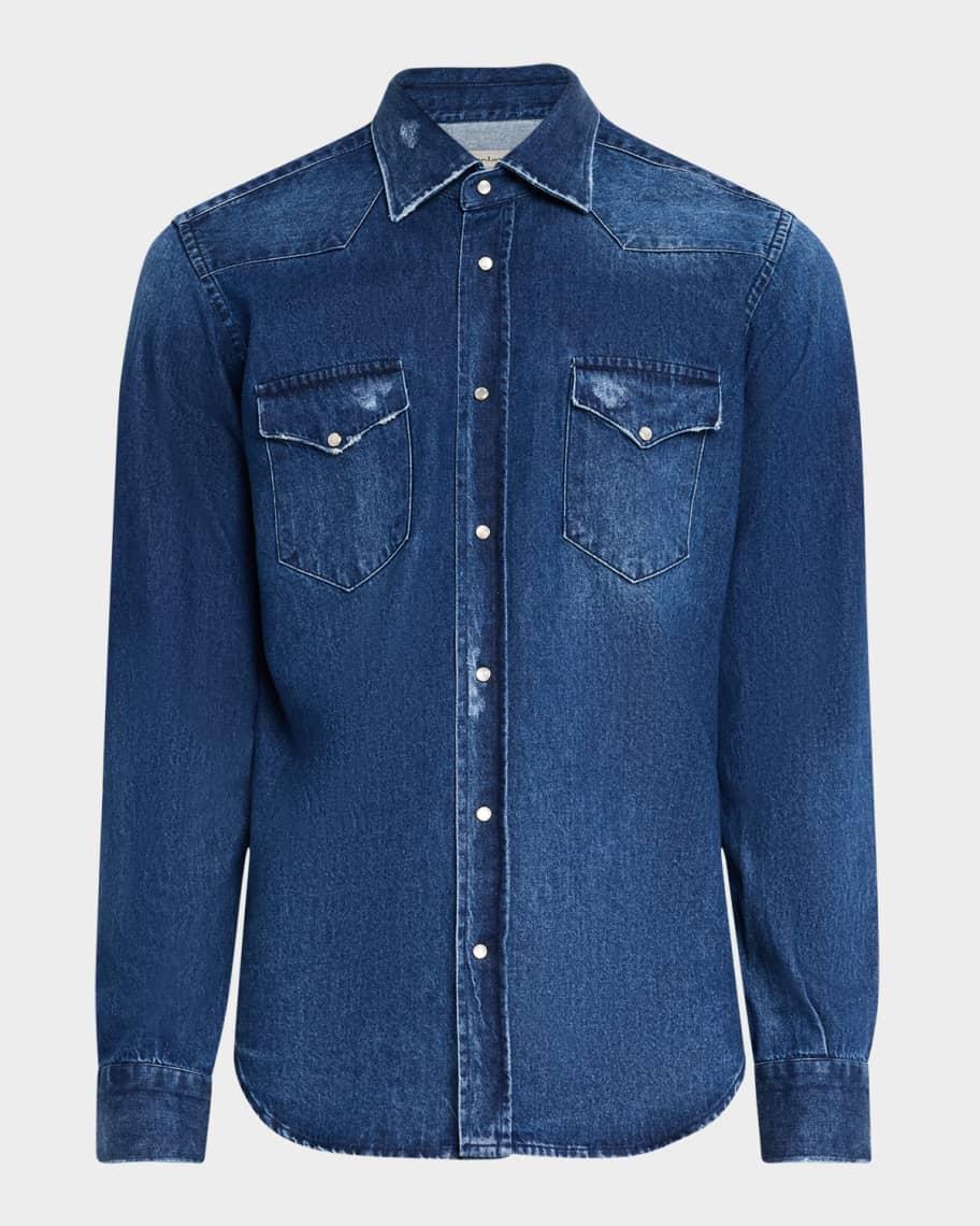 Men's Dark-Wash Denim Western Shirt Product Image