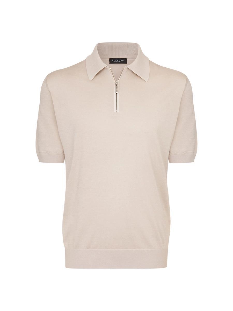 Mens Silk and Crocodile Zip Polo Shirt Product Image