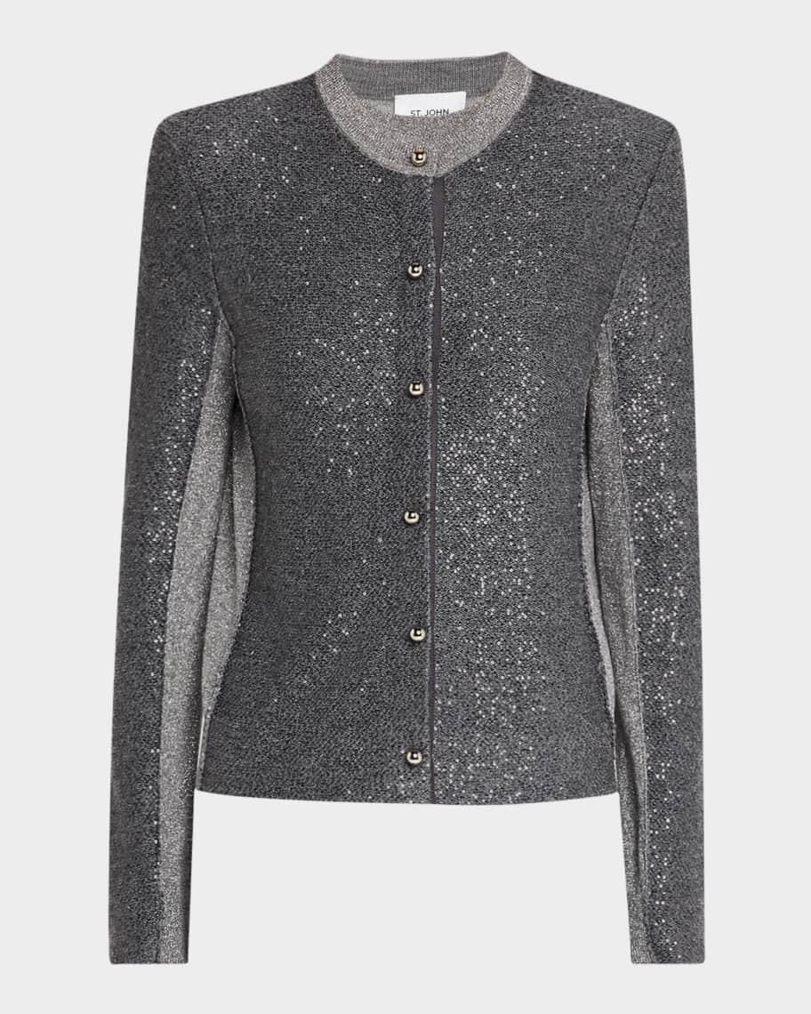 Sequin-Front Metallic Knit Cardigan Product Image