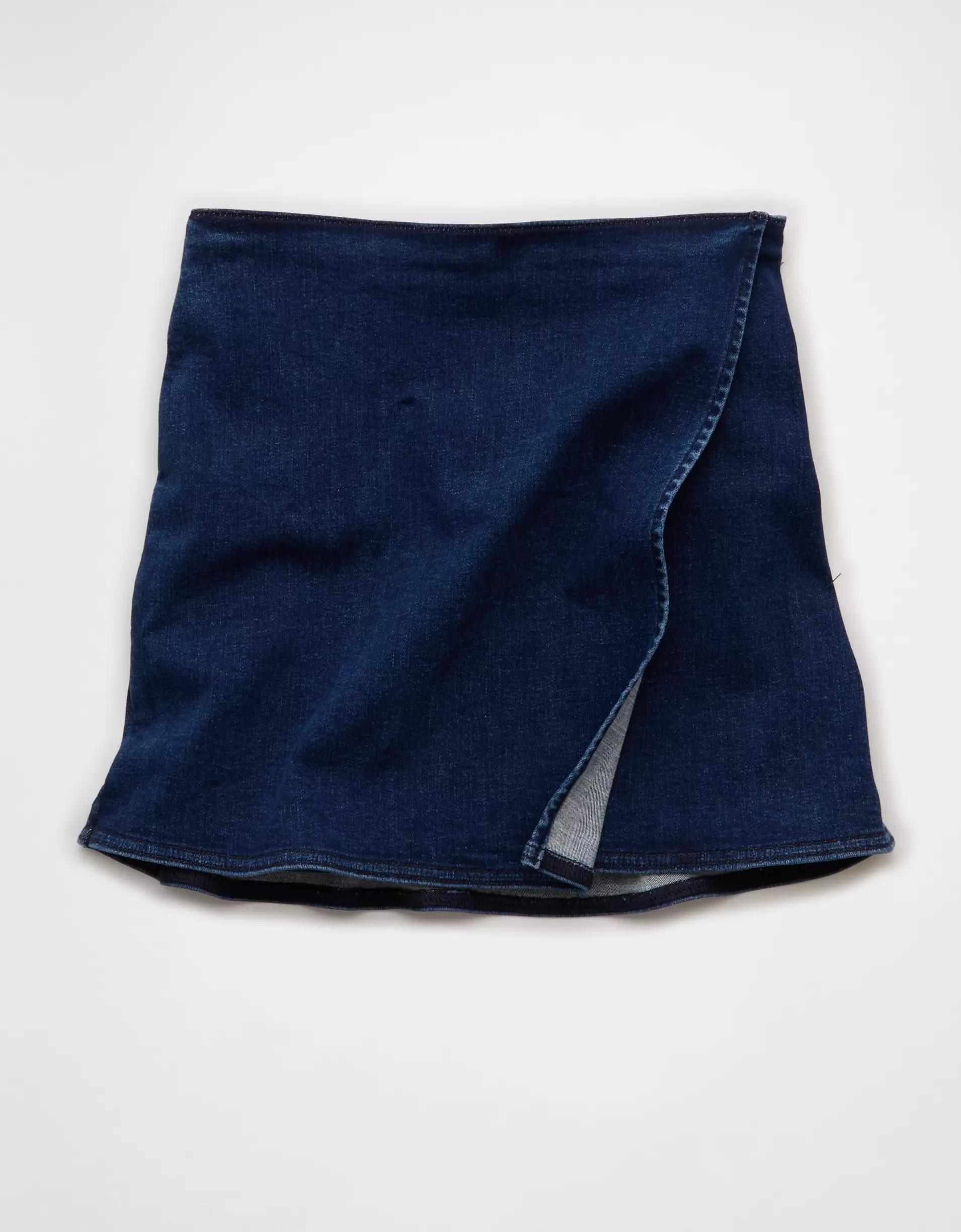 AE Next Level High-Waisted Denim Mini Wrap Skort Product Image