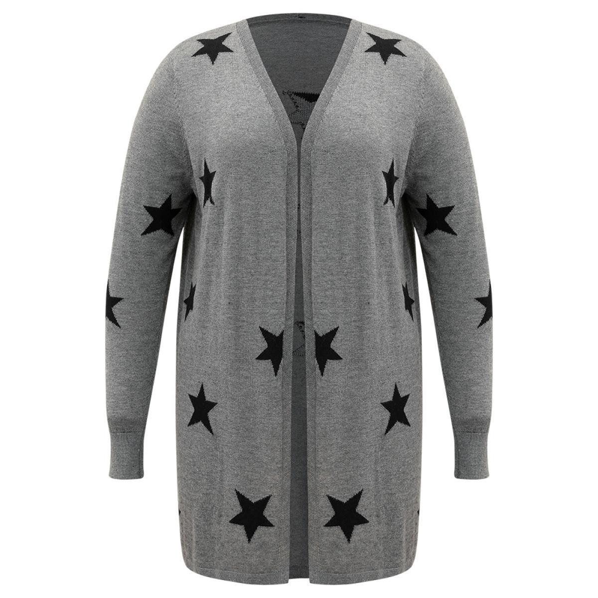 Plus Size Supersoft Essentials Star Print Open Front Cardigan DimGray Women Casual Loose Long Sleeve Dailywear Cardigans BloomChic 30/6X Product Image