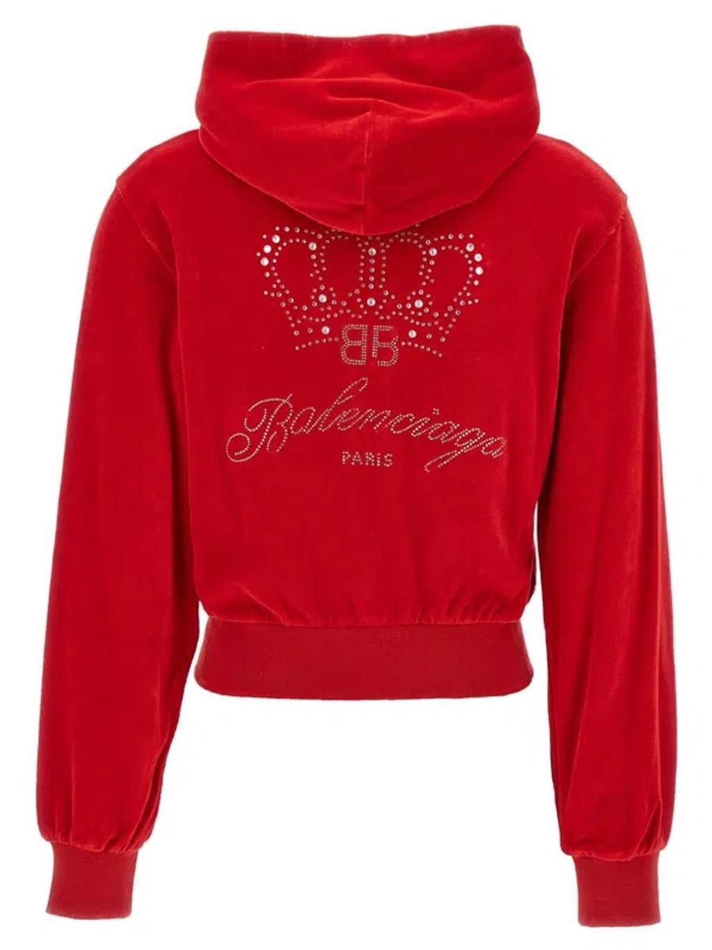 BALENCIAGA Rhinestone Logo Hoodie In Red Product Image