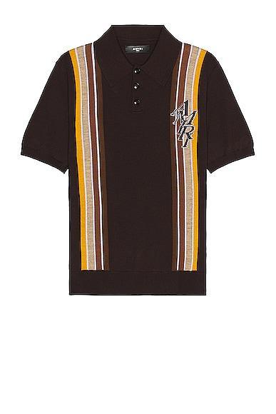 Amiri Stack Stripe Short Sleeve Polo in Brown Product Image