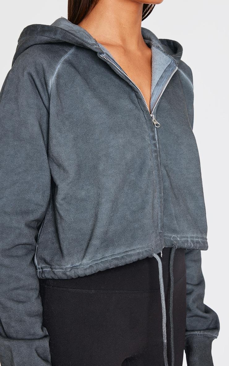 Washed Charcoal Premium Zip Up Cropped Hoodie Product Image