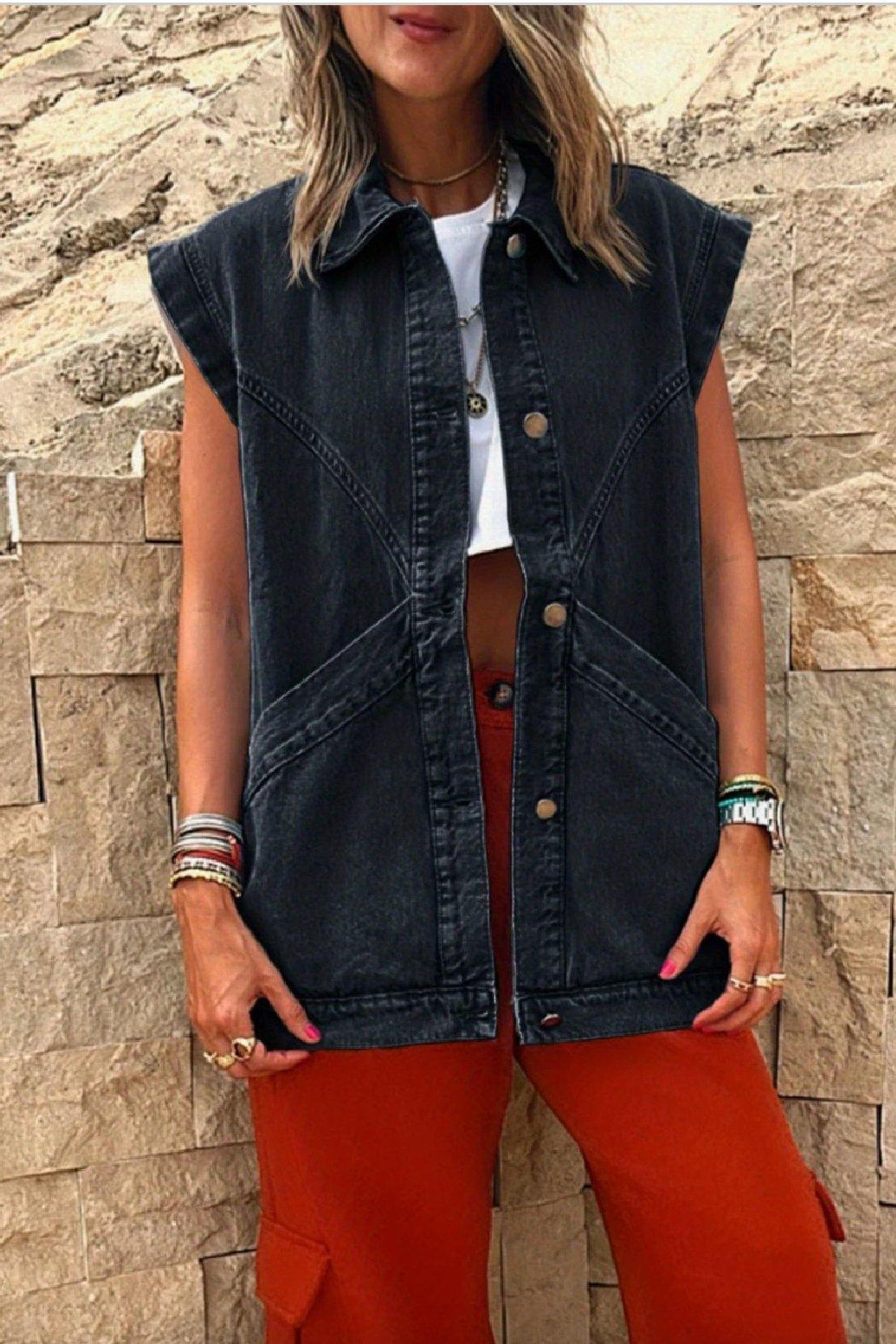 Oversized Sleeve Denim Vest Product Image