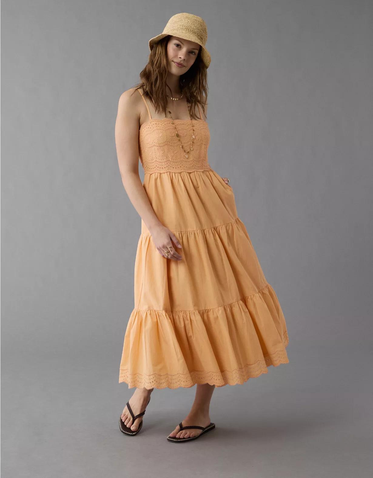 AE Scalloped Tiered Midi Dress Product Image