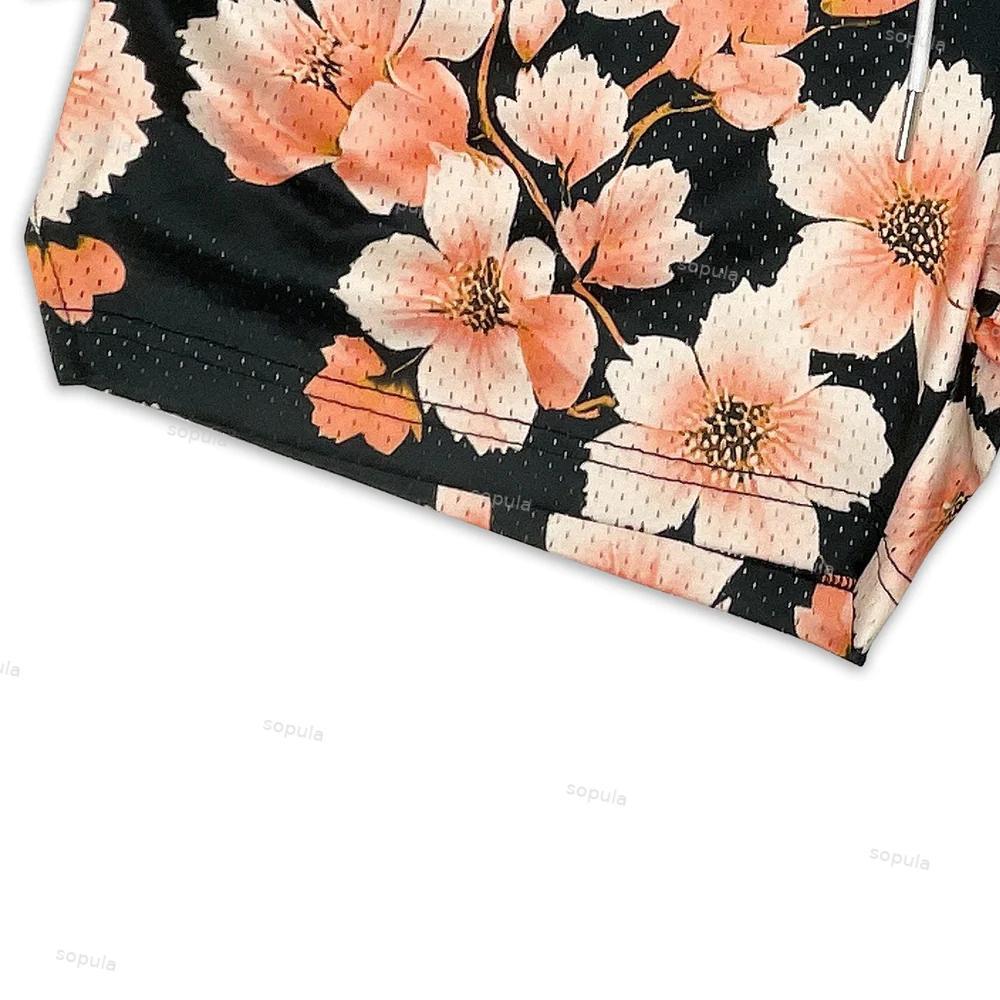 Sopula Ink Gradient Flowers Plants Print Mesh Shorts Product Image