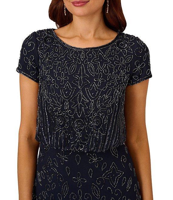 Adrianna Papell Round Neck Short Sleeve Beaded Blouson Gown Product Image