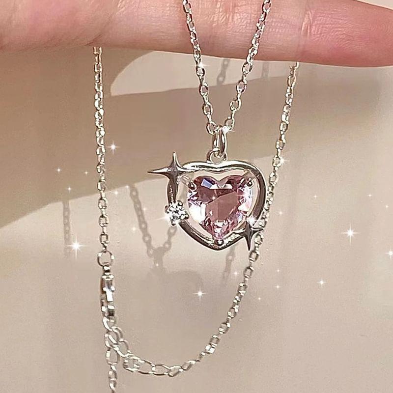 Heart Rhinestone Pendant Alloy Necklace / Drop Huggie Earring Product Image