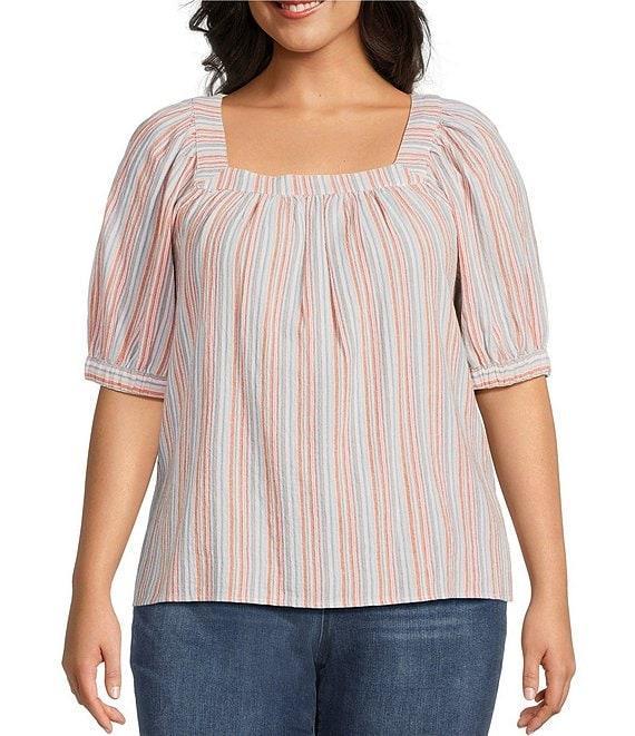 Westbound Plus Size Short Sleeve Stripe Square Neck Top Product Image