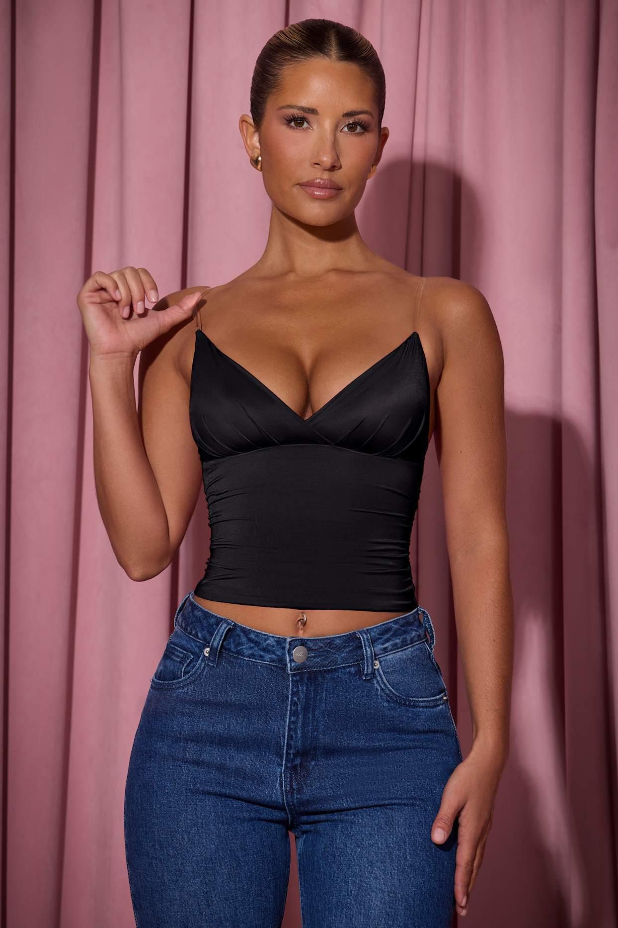 Ruched Plunge-Neck Camisole Top in Black Product Image
