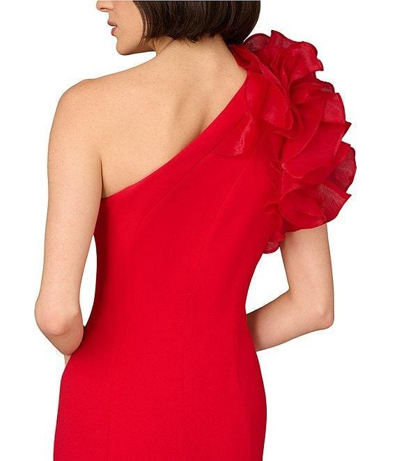 Aidan Mattox Organza Ruffle One-Shoulder Sleeveless Long Column Gown Product Image