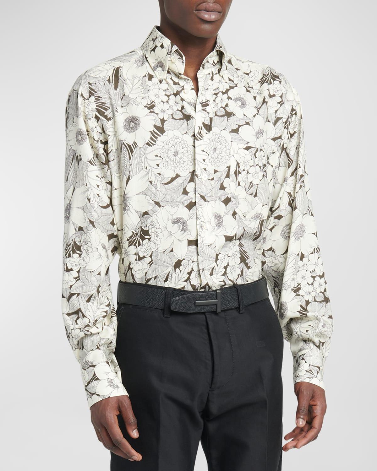 Mens Floral-Print Sport Shirt Product Image