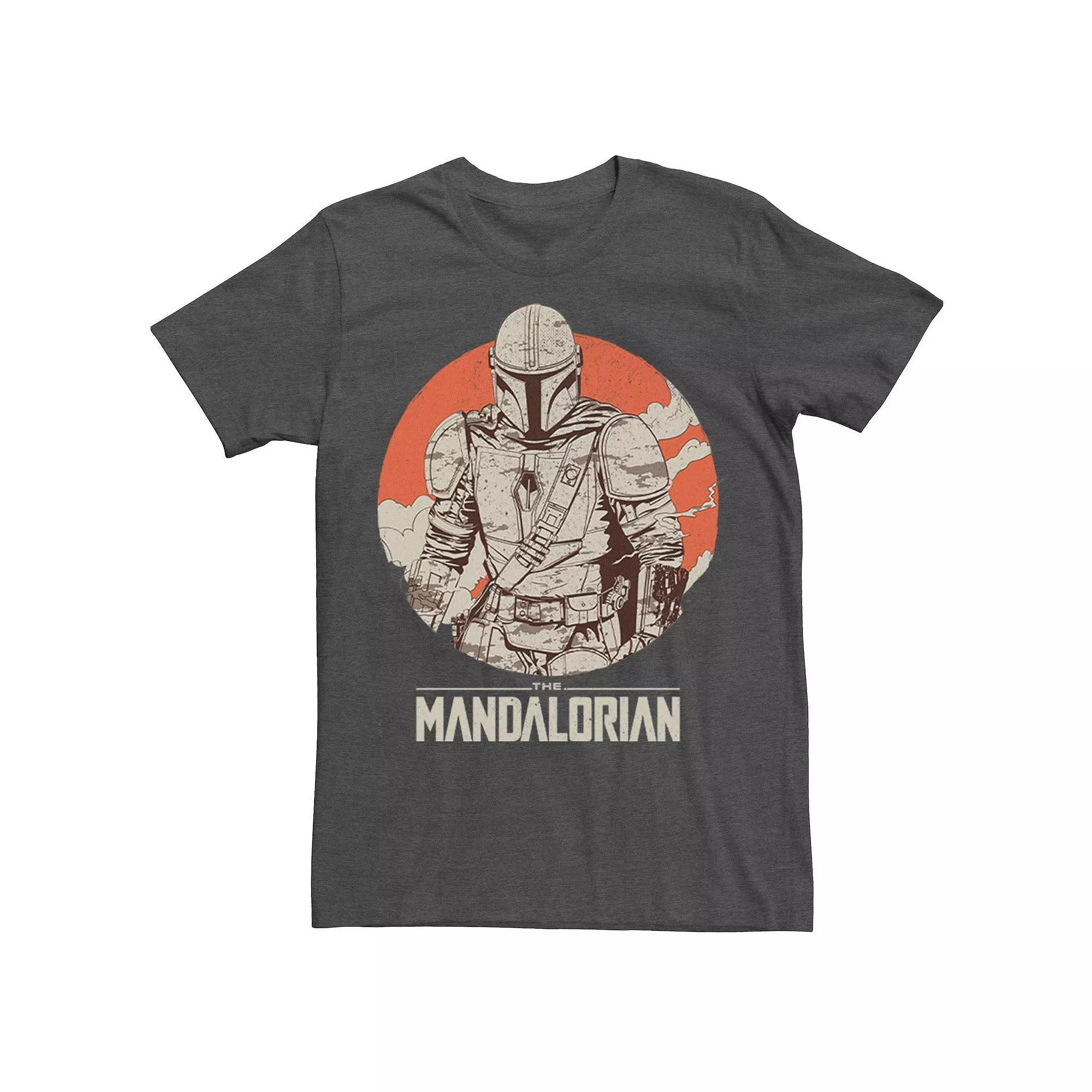 Men's Star Wars The Mandalorian Orange Sun Portrait Tee, Size: Large, Grey Heather Product Image