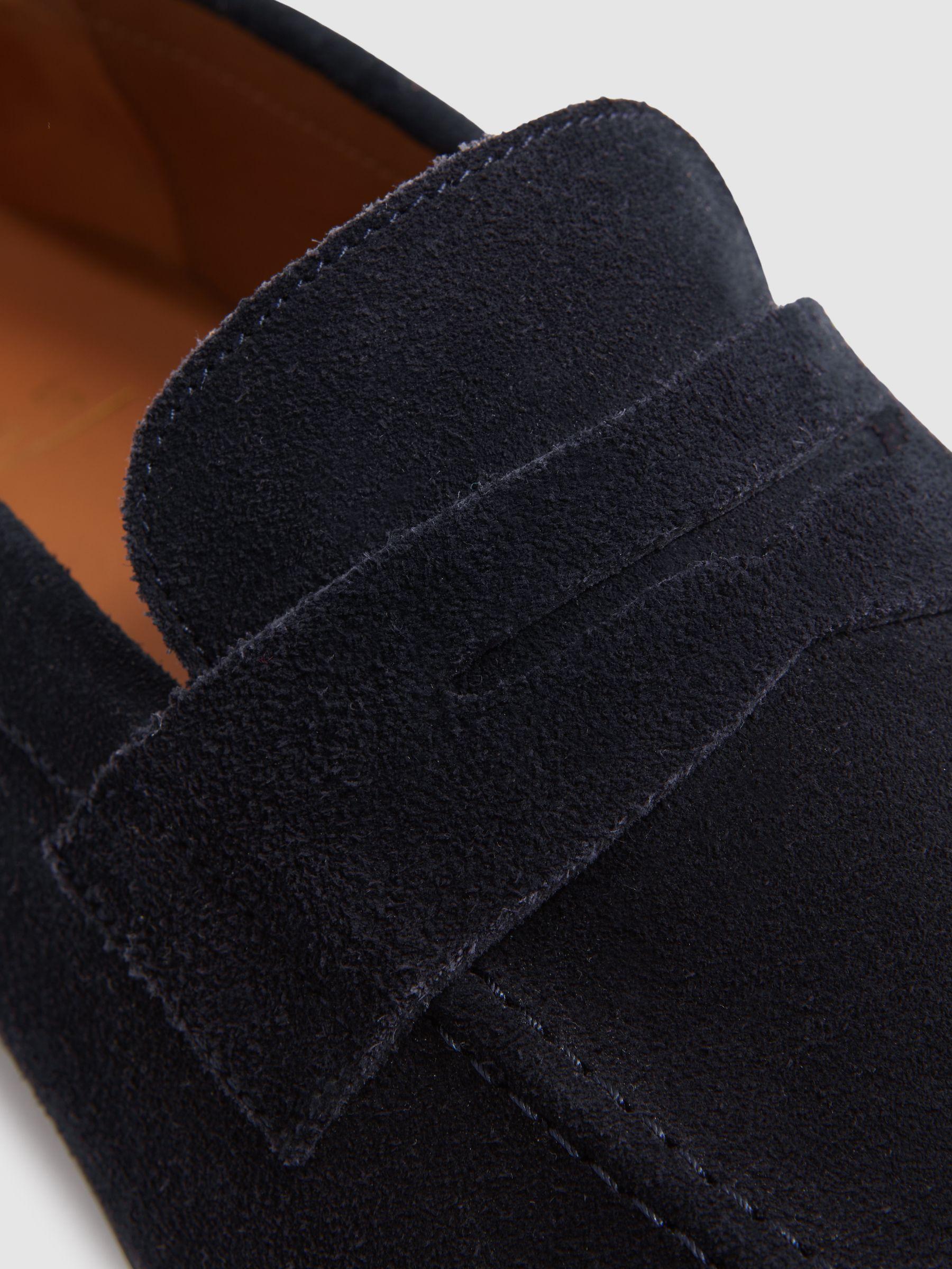 Suede Penny Loafers in Navy Product Image