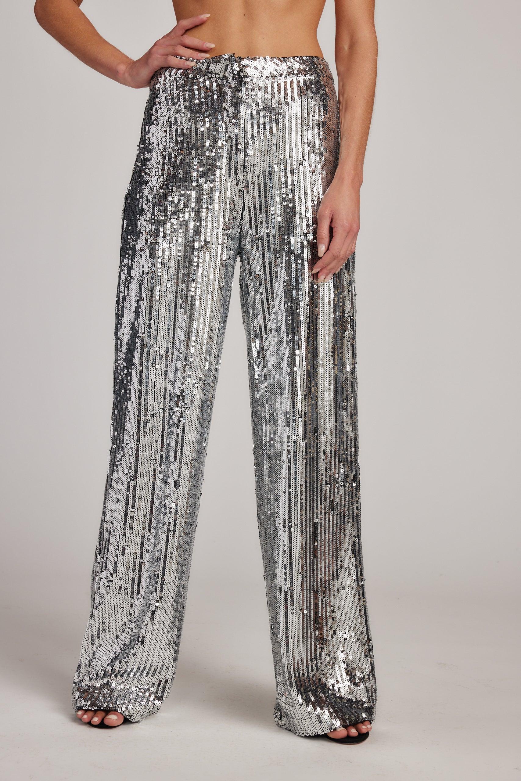 California Dreaming Silver Sequin Trousers Product Image