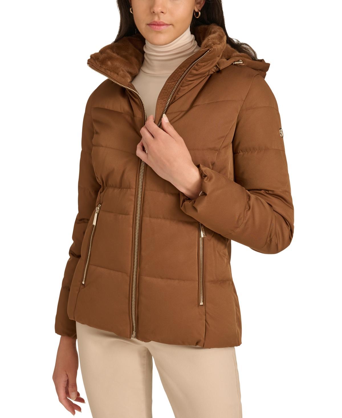 Calvin Klein Womens Faux-Fur-Lined Hooded Puffer Coat Product Image