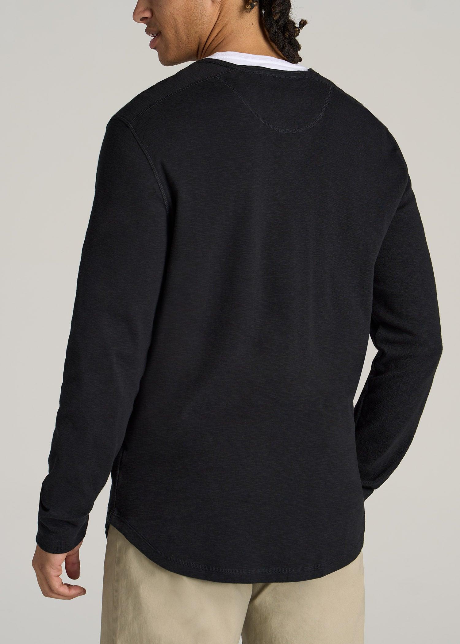 Heavy Slub Henley Shirt for Tall Men in Black Male Product Image