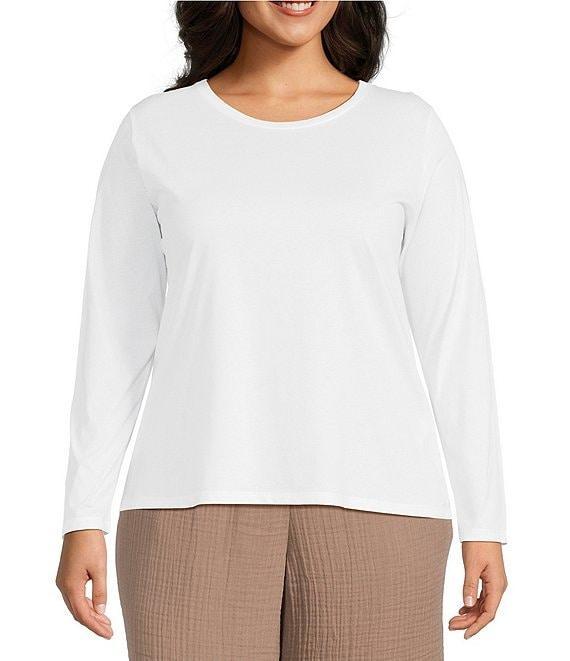 Eileen Fisher Plus Organic Cotton Jersey Knit Round Neck Long Sleeve Top Product Image