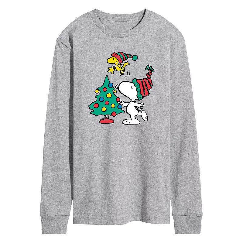 Men's Peanuts Snoopy & Woodstock Tree Long Sleeve Graphic Tee, Size: Small, Grey Gray Product Image