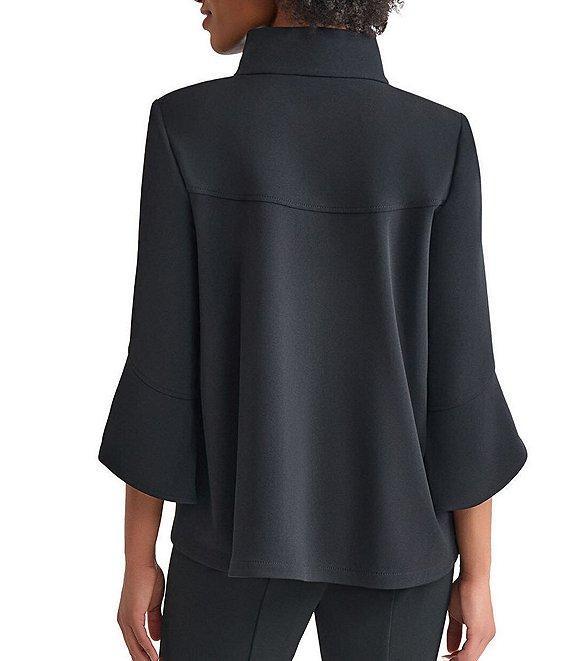 Ming Wang Deco Crepe Winged Collar Bell Sleeve Button Front Jacket Product Image