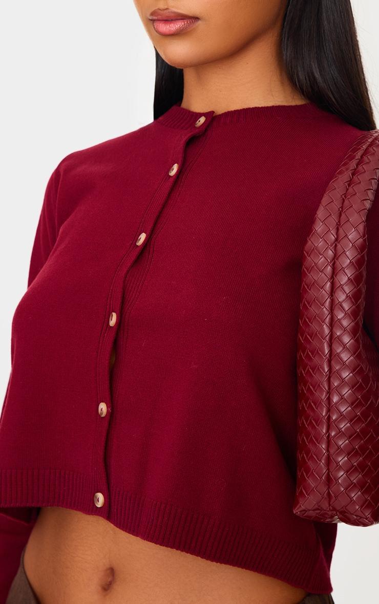 Burgundy Basic Button Up Knit Cardigan Product Image