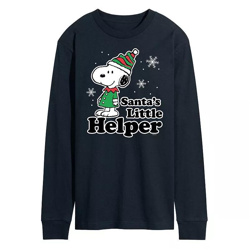 Men's Peanuts Santa's Little Helper Long Sleeve Tee, Size: Medium, Black Product Image