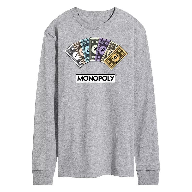 Men's Monopoly Money Stack Long Sleeve Graphic Tee, Size: XXL, Gray Product Image