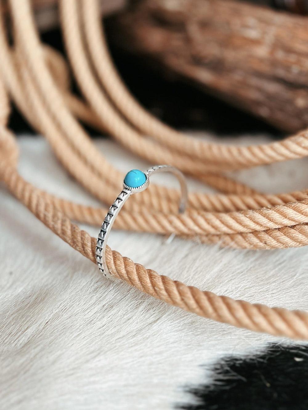 Thin Cuff Bracelet With Small Round Turquoise Stone Product Image