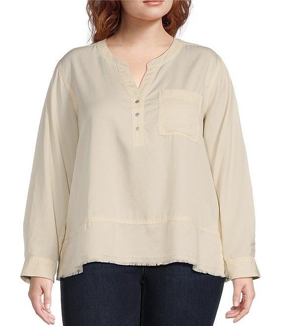 Westbound Plus Size Woven 3/4 Roll-Tab Sleeve Henley Top Product Image