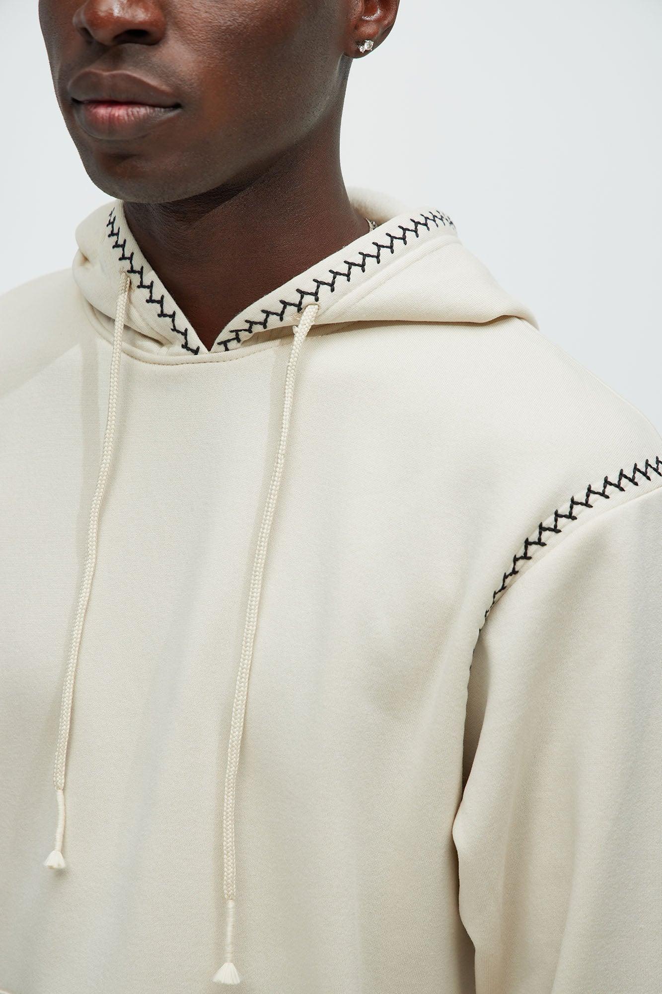 Casual Contrast Stitch Hoodie - Off White Product Image