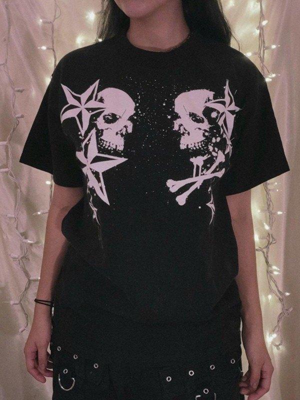 Short Sleeve Black  Skull  Graphic Oversized Tee Product Image