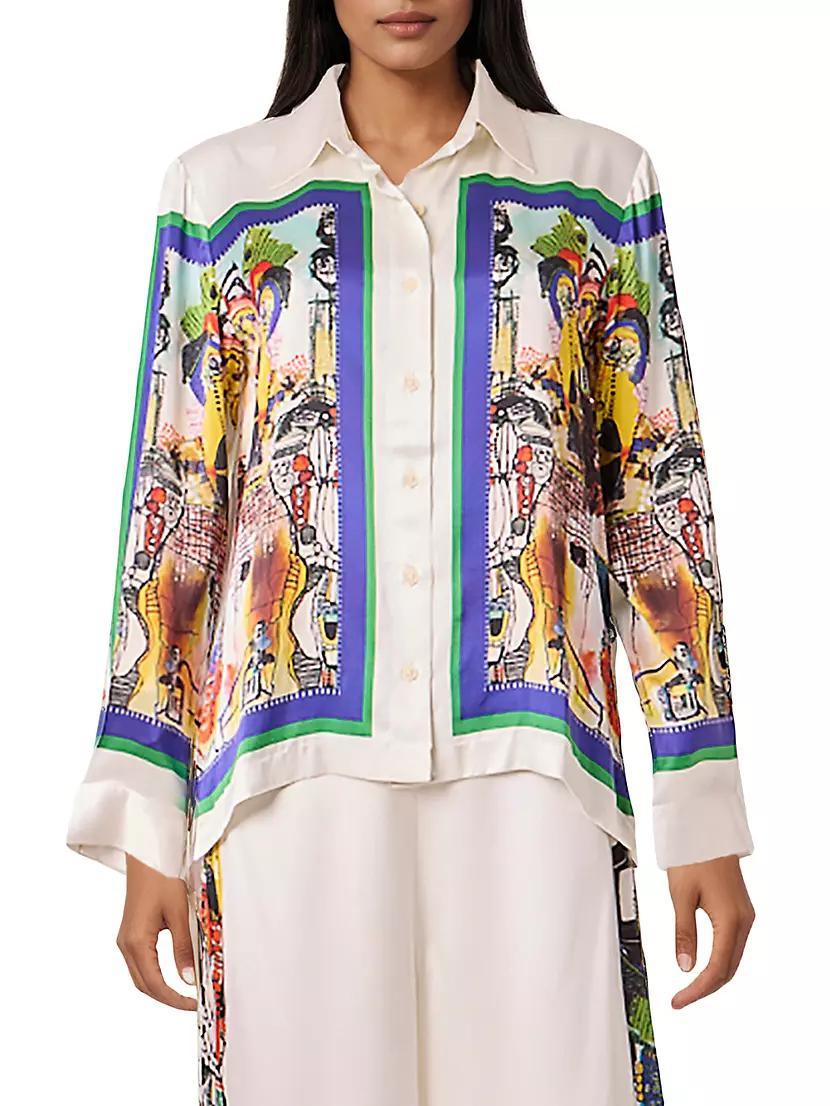 Graphic Silk Button-Front Shirt Product Image