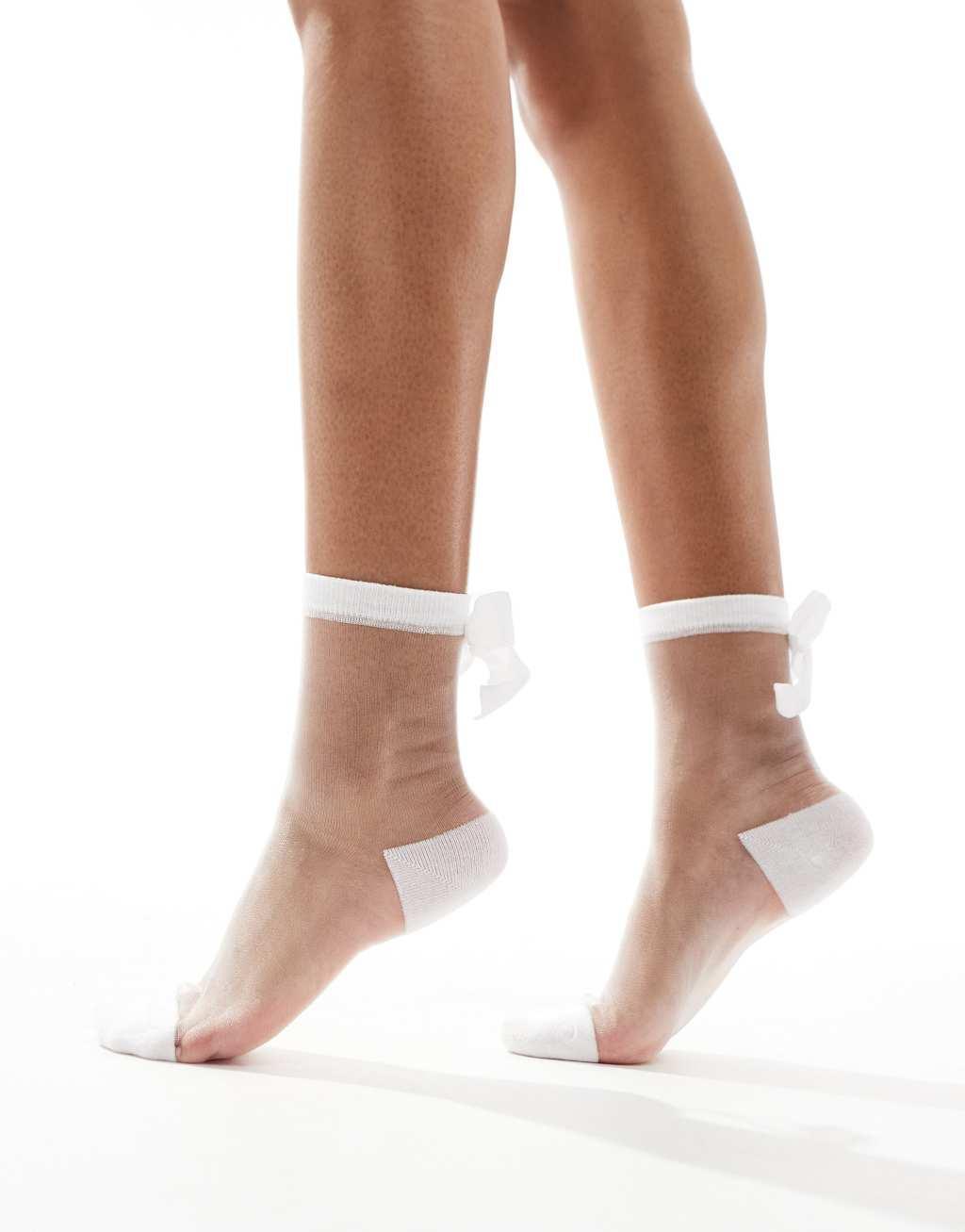 Glamorous bow back mesh socks in white  Product Image