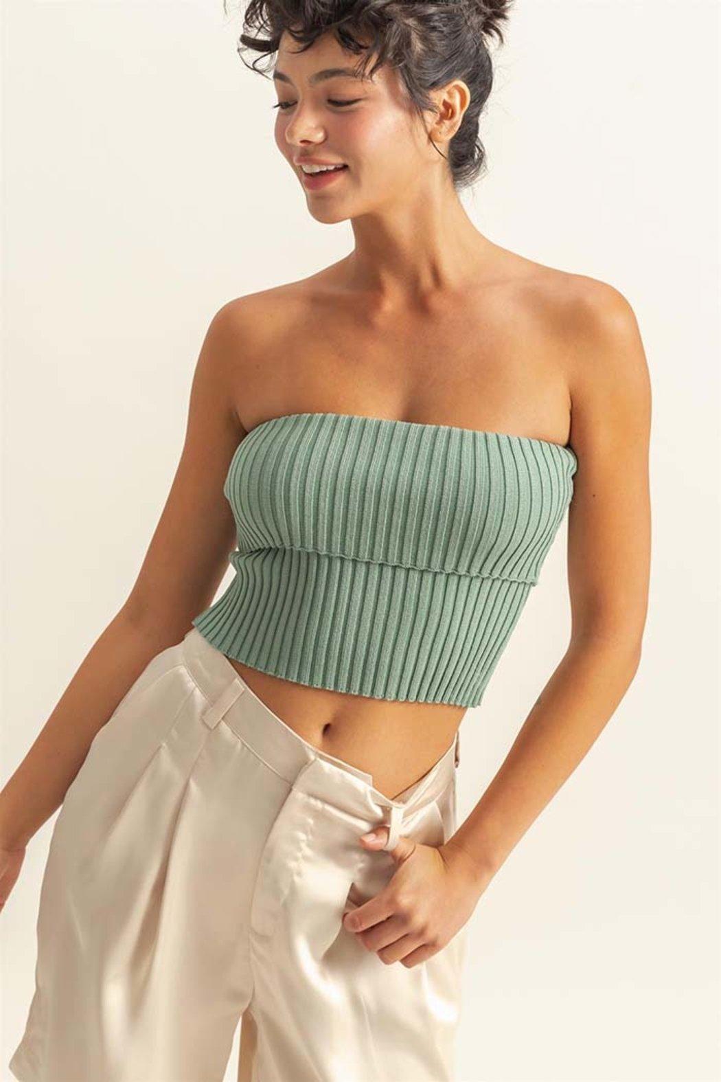 Ribbed Strapless Fold Over Top Product Image