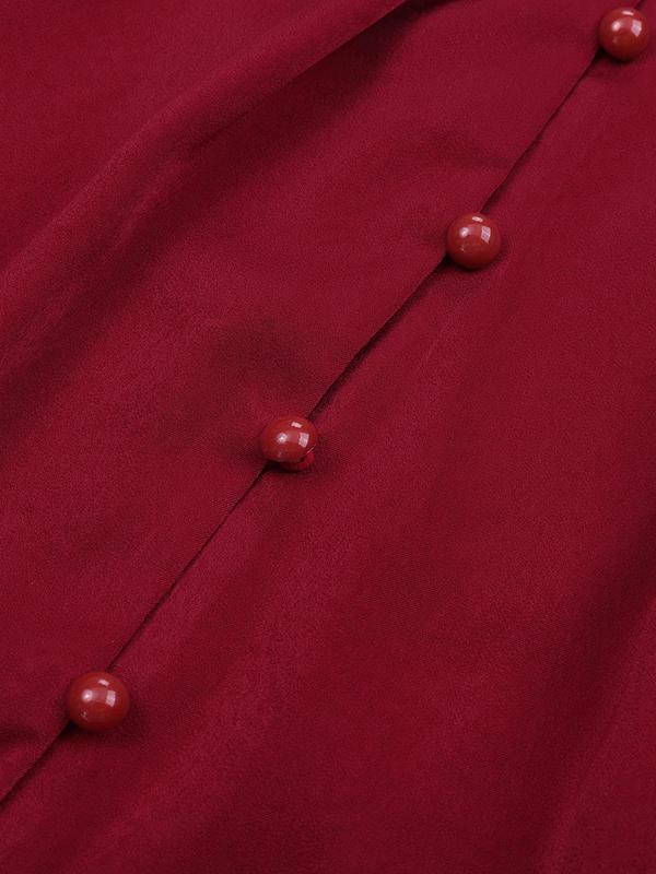 Loose Puff Sleeves Pleated Solid Color Split-Joint Stand Collar Blouses Product Image