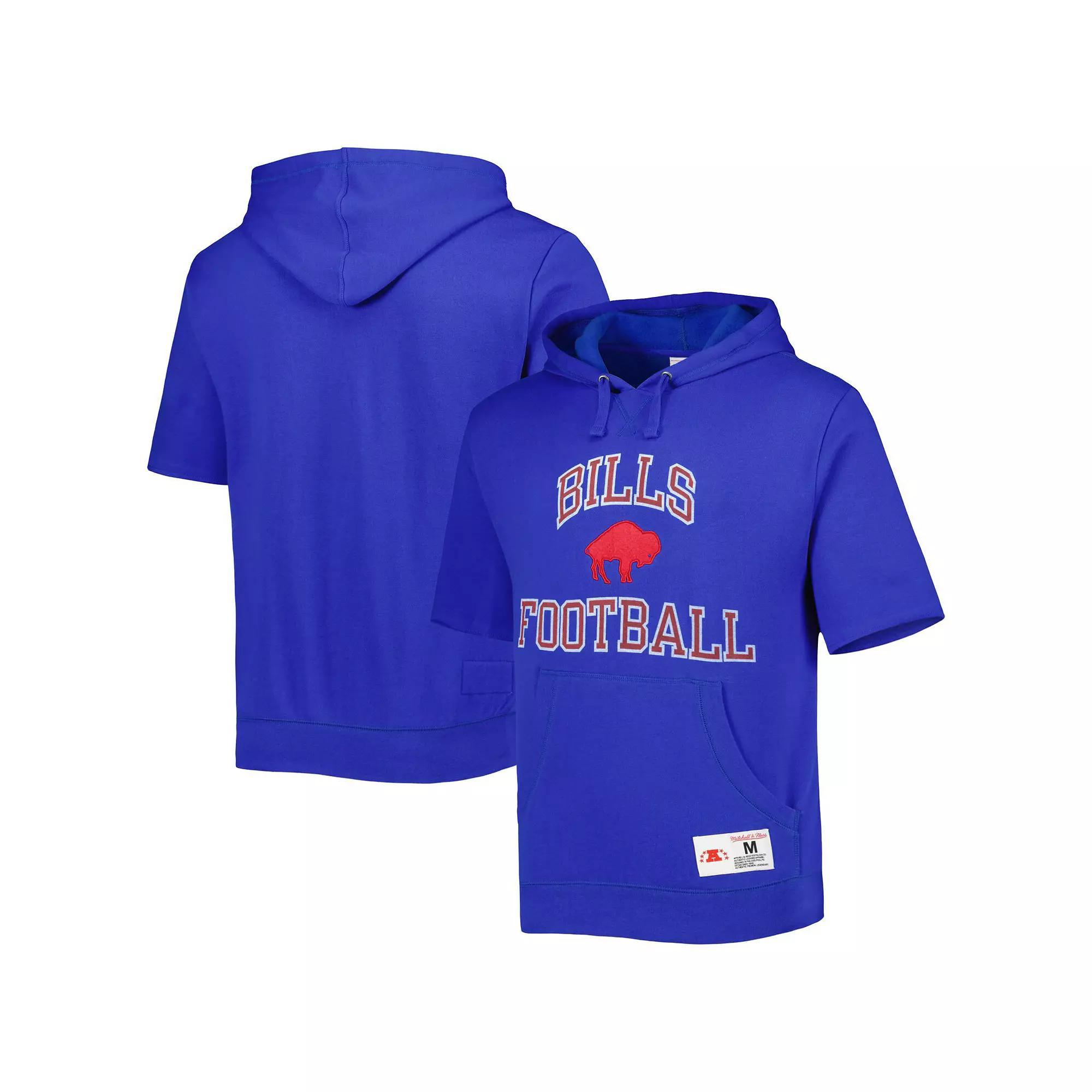 Men's Mitchell & Ness Royal Buffalo Bills Washed Short Sleeve Pullover Hoodie,  Product Image