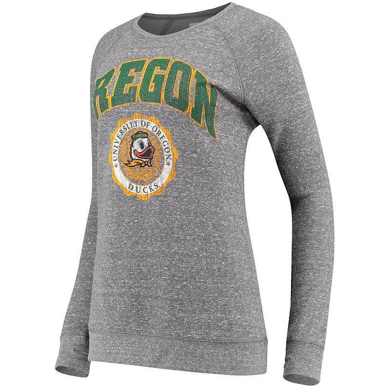 Womens Pressbox Heathered Gray Oregon Ducks Edith Vintage Knobi Pullover Sweatshirt Product Image