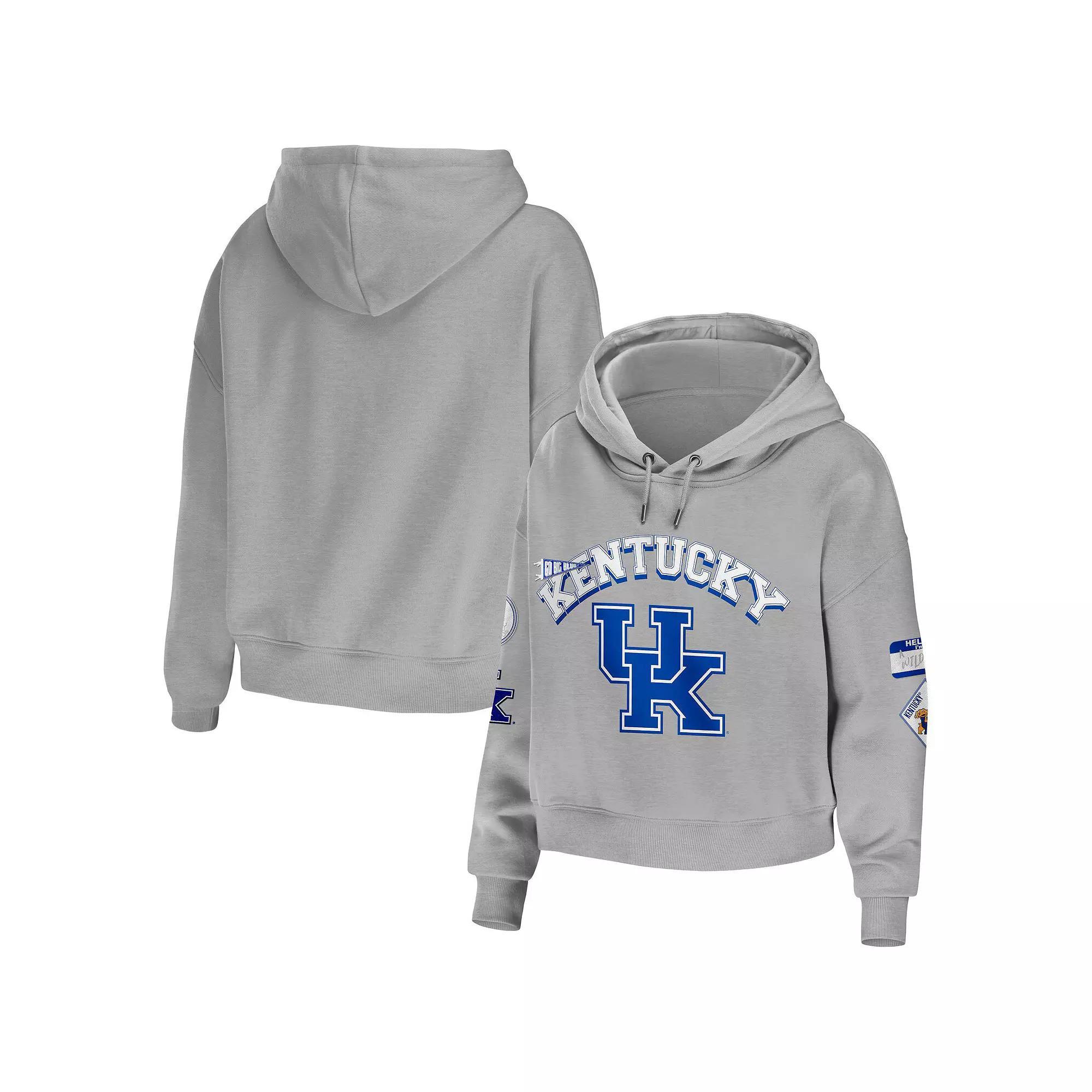Women's WEAR by Erin Andrews Gray Kentucky Wildcats Mixed Media Cropped Pullover Hoodie,  Product Image