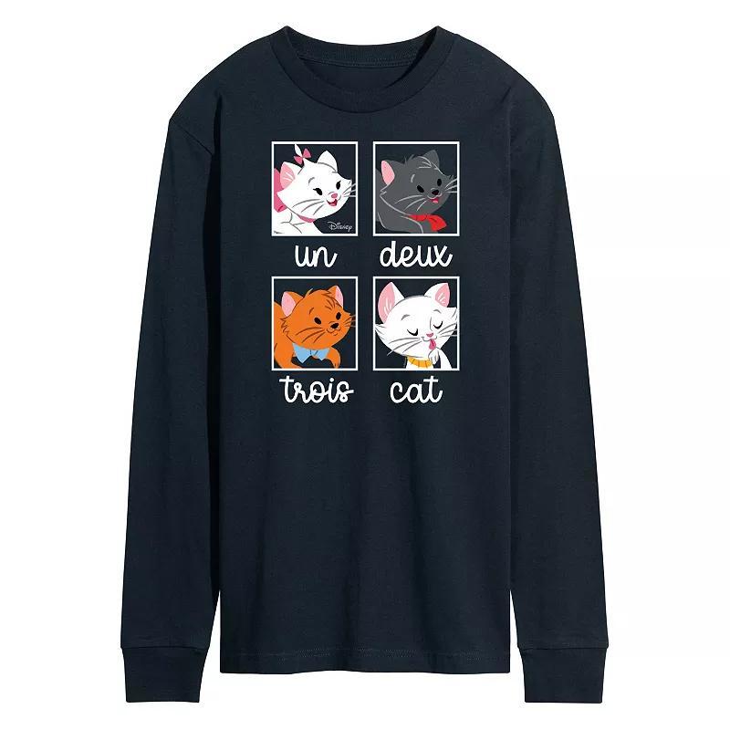 Disney's The Aristocats Men's Un Deux Trois Cat Long Sleeve Graphic Tee, Size: Medium, Blue Product Image