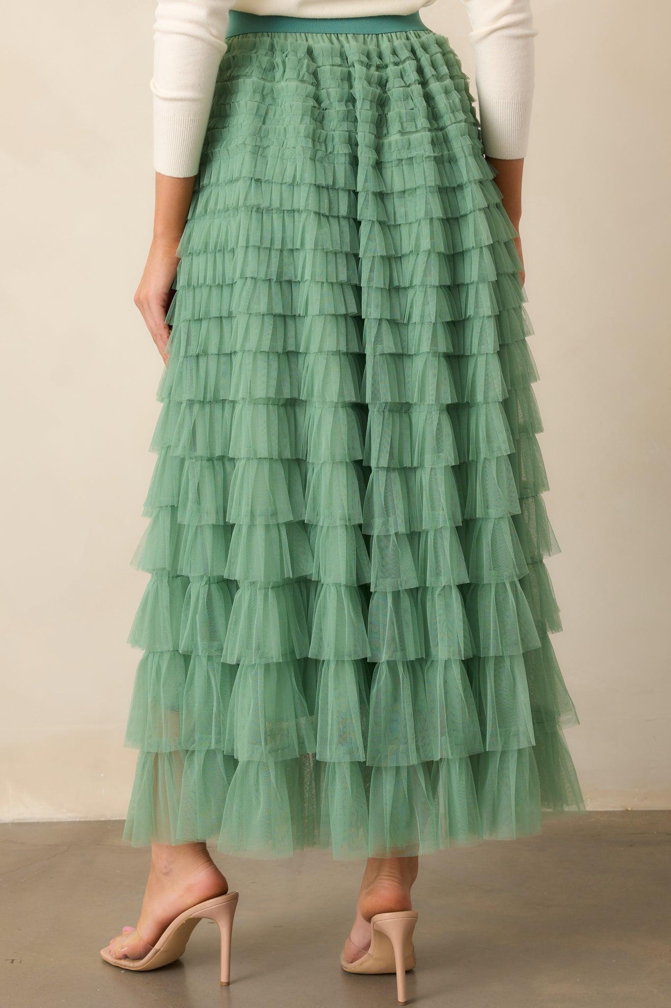 Garden Gathering Sage Tiered Ruffle Tulle Maxi Skirt Product Image