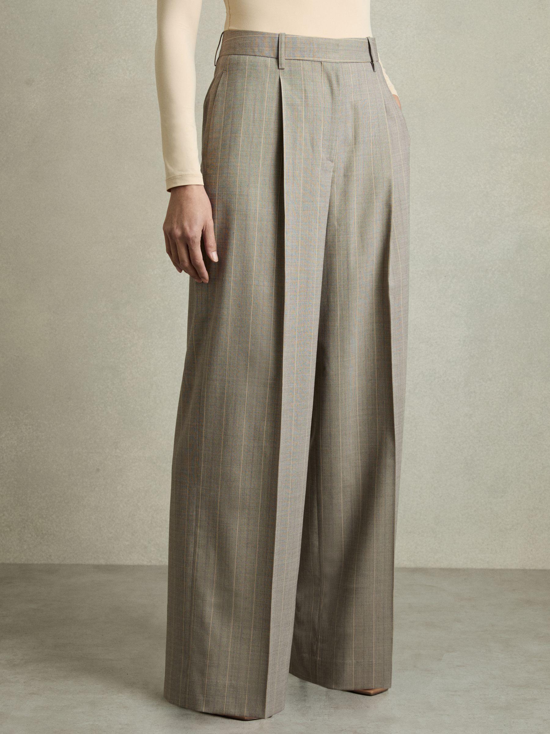 Petite Wool-Blend Wide-Leg Pinstripe Trousers in Grey Product Image