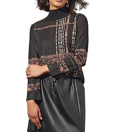 Womens Plaid Jacquard Knit Turtleneck Tunic Product Image